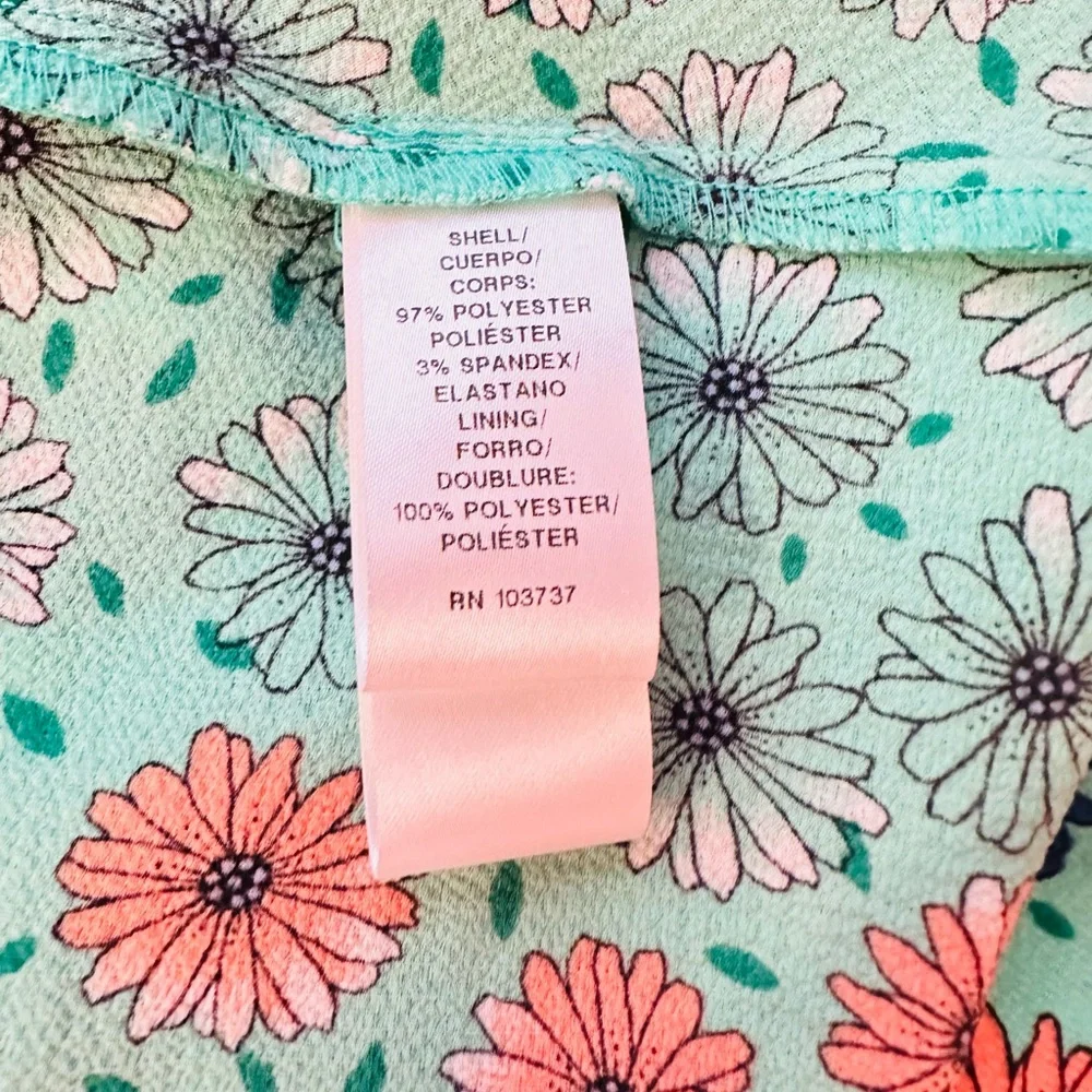 DONNA MORGAN ~ Teal Orange Blue Ruffled Floral High Low Wrap Dress size 16